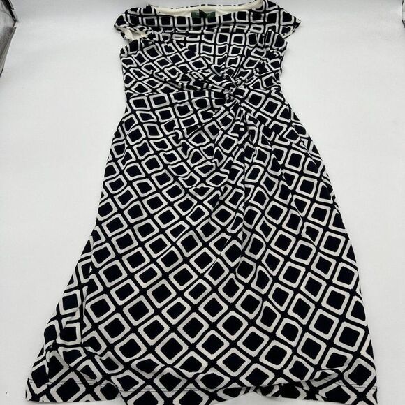 Lauren Ralph Lauren Geometric Gathered waist midi dress size 6P - Picture 1 of 3
